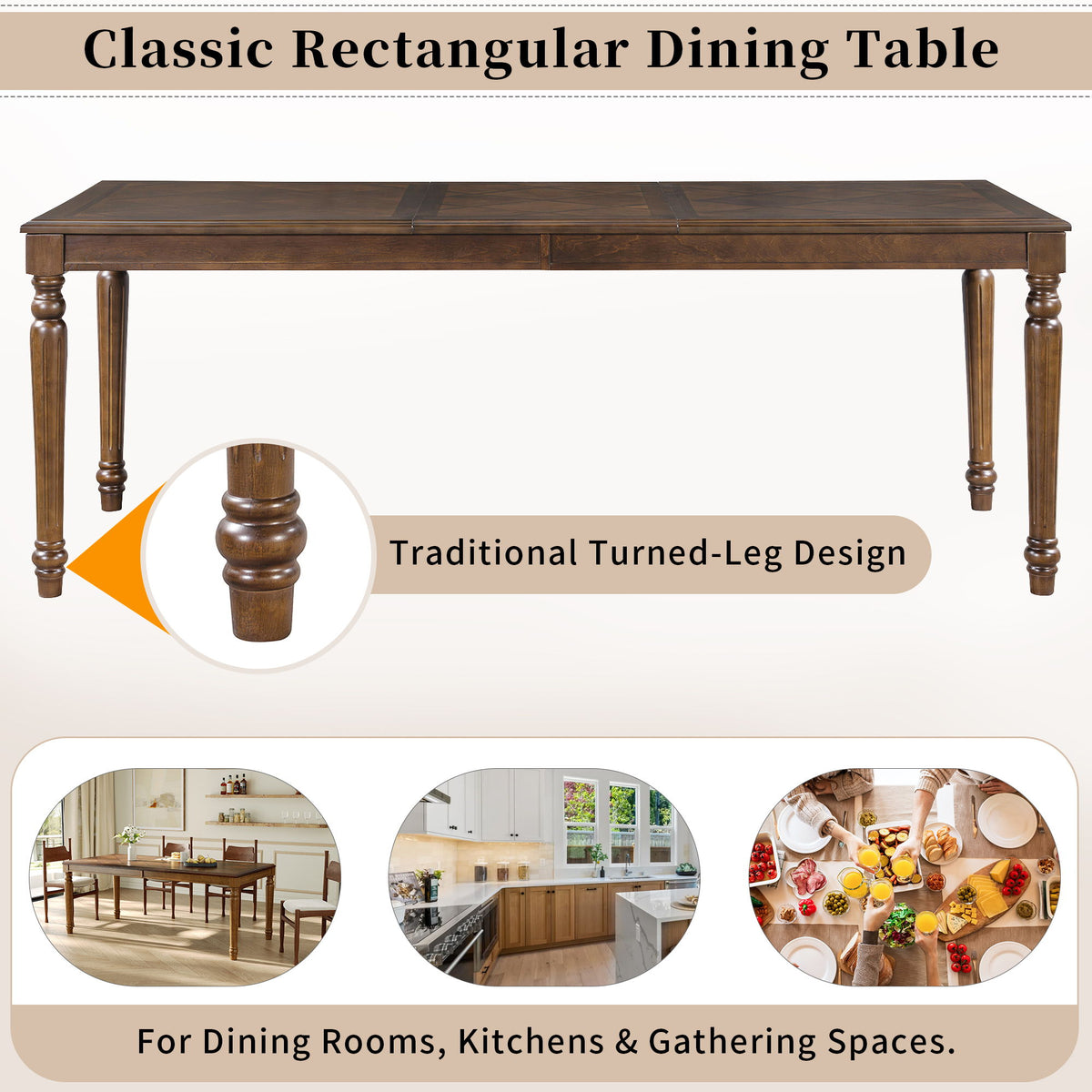 Rectangular Dining Table With Framed Top And Turned Legs - Walnut