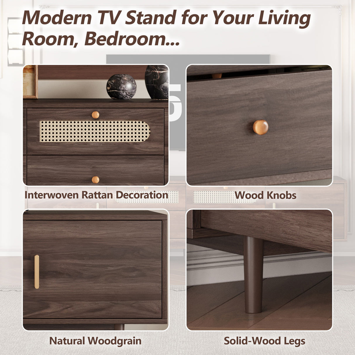 TV Stand With Drawers, Accent Entertainment Center For Living Room - Dark Brown