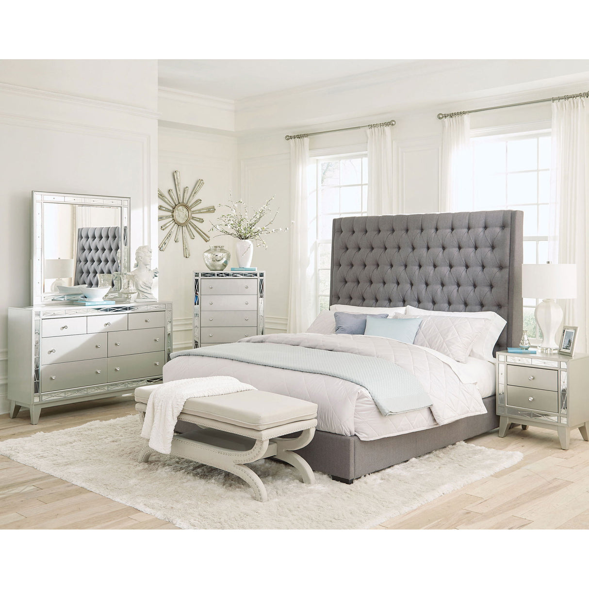 Copper - Queen Panel Bed With Button Tufted Headboard - Gray