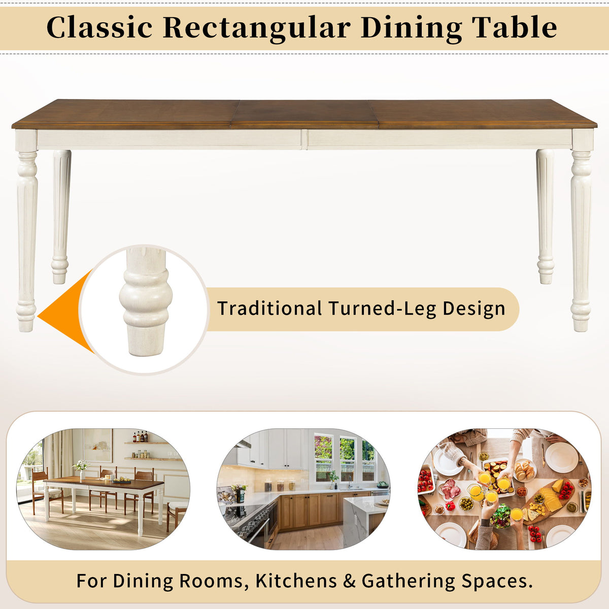 Rectangular Dining Table With Framed Top And Turned Legs - Natural