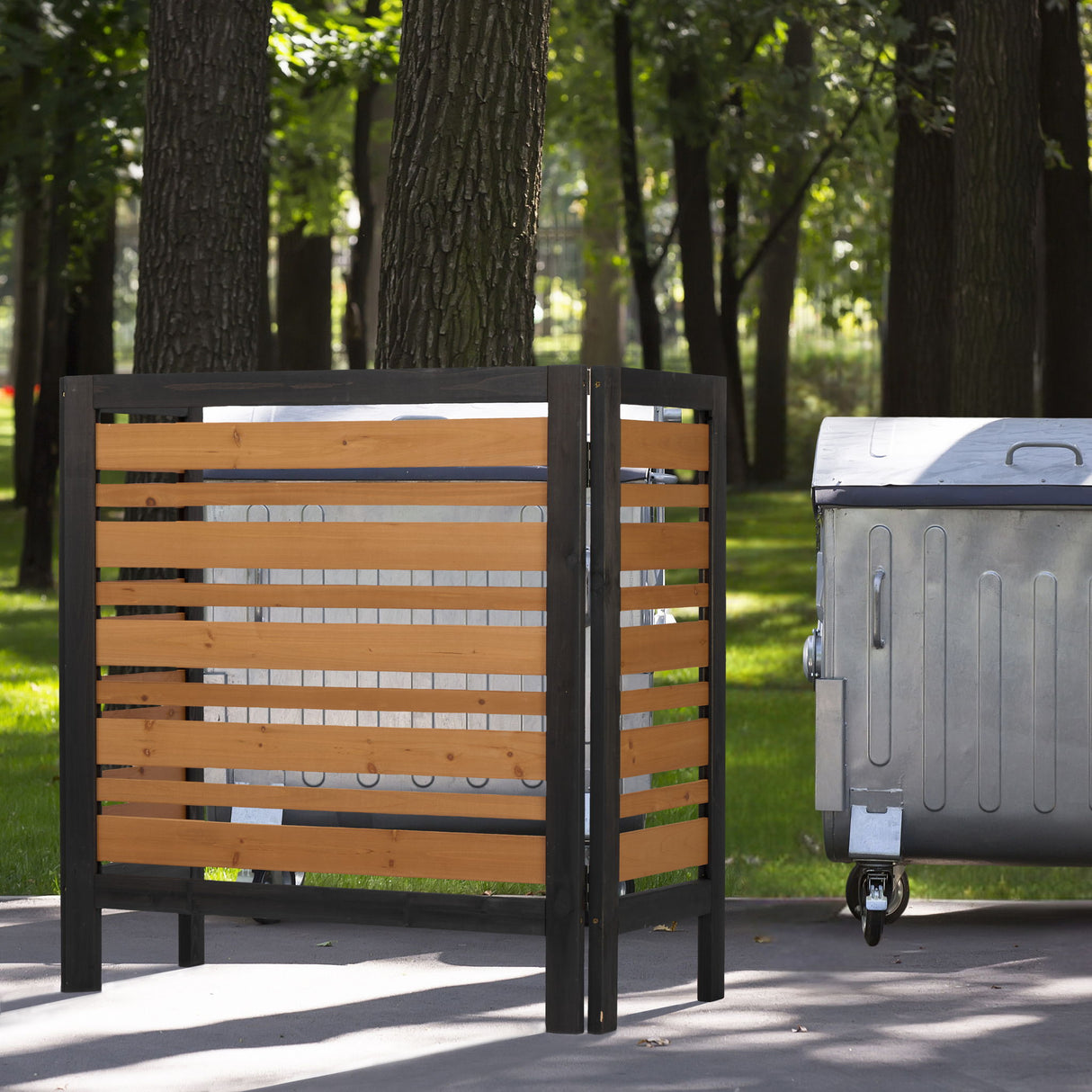 3 Panel Outdoor Air Conditioner Fence Screen - Black / Gold