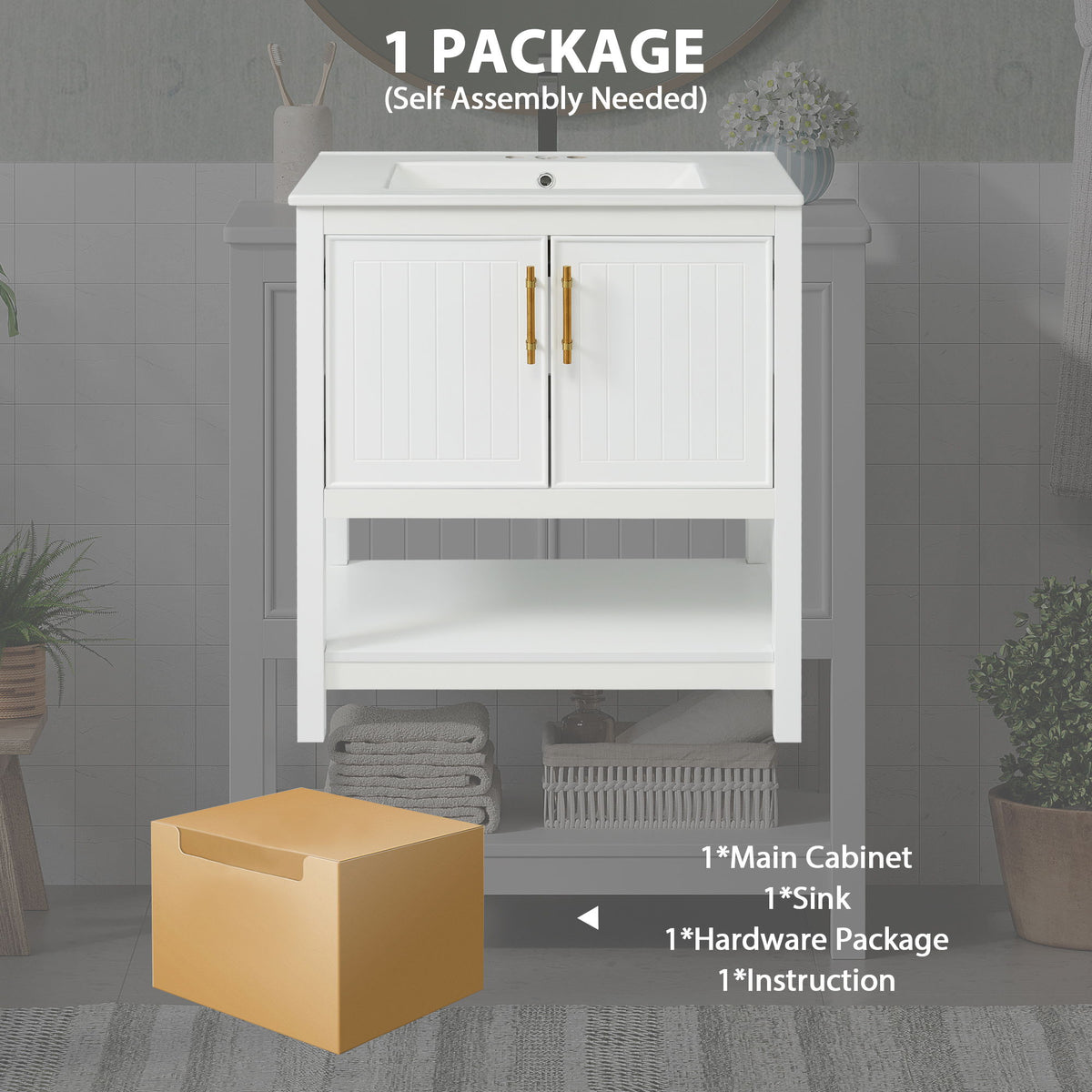 Elegant Bathroom Vanity With Ceramic Sink And Versatile Storage
