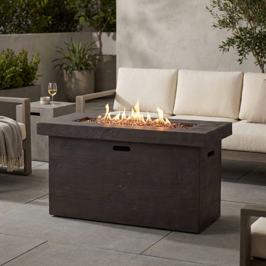 Rectangular Fire Pit Table Outdoor Heater Magnesium Oxide 45x25in Dark Brown
