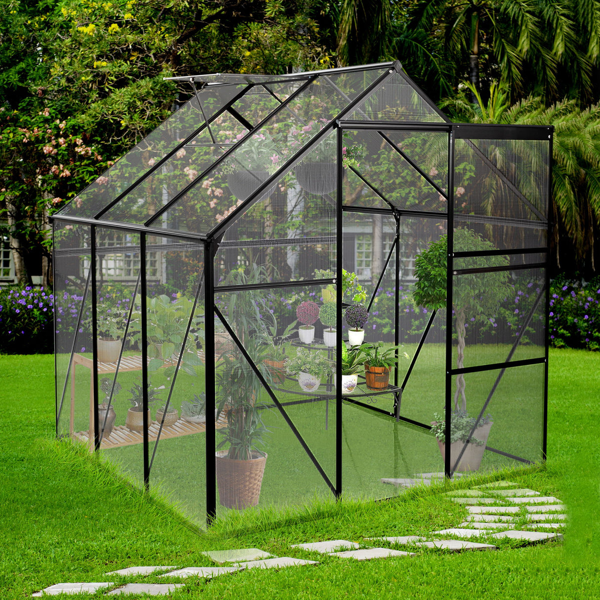 Polycarbonate house Raised Base And Anchor Aluminum Heavy Duty Walk-In houses For Outdoor Backyard In All Season