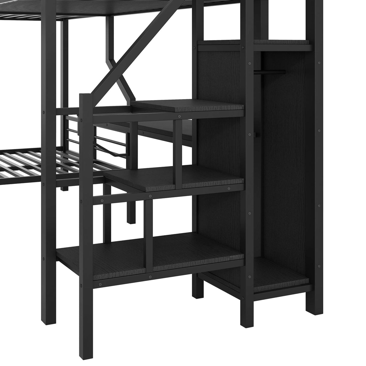 Twin Over Full L Shaped Bunk & Loft Bed With Built-In Wardrobe, Desk, And USB Ports - Black