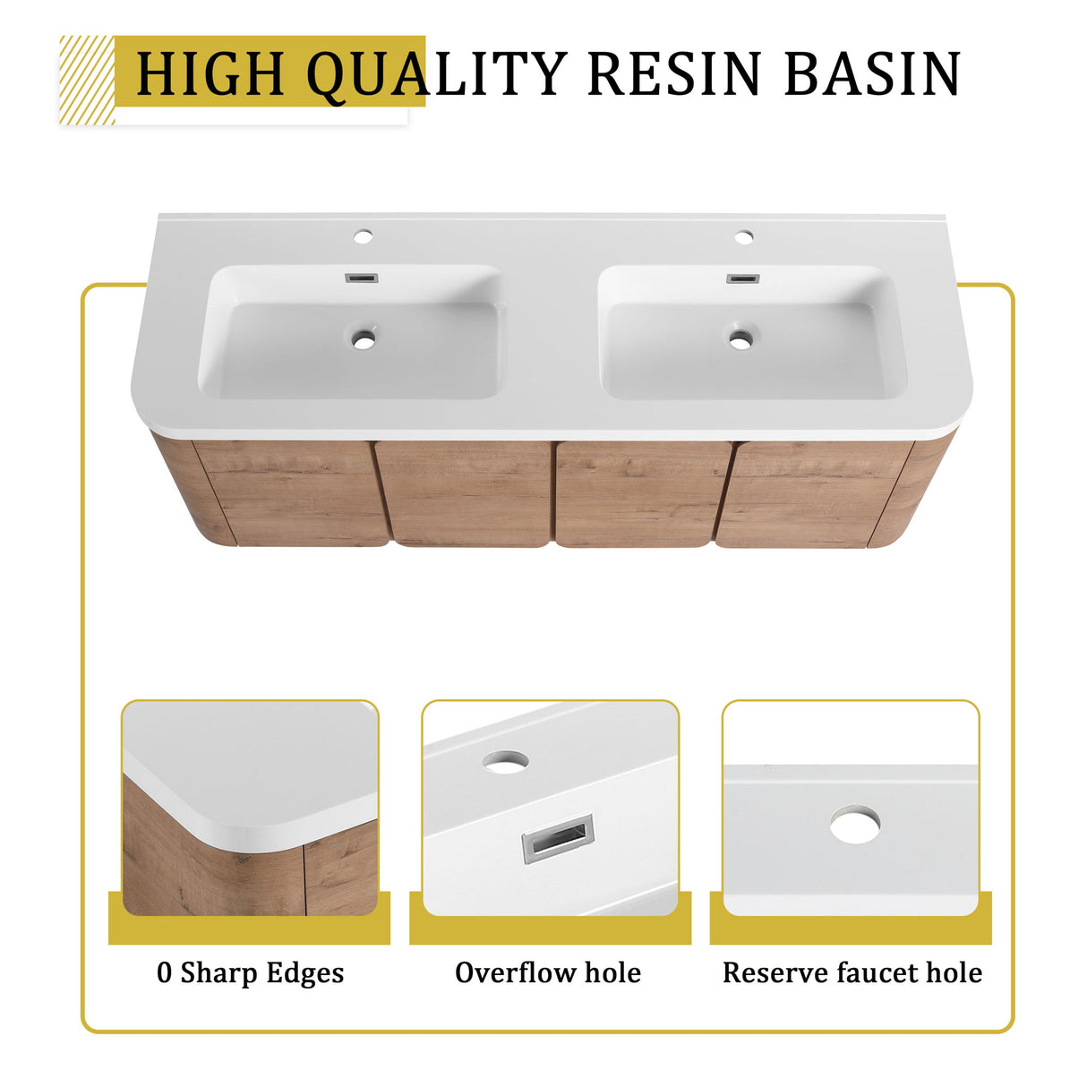 Wall Mounted Bathroom Vanity With Sink, 3 Soft Close Doors