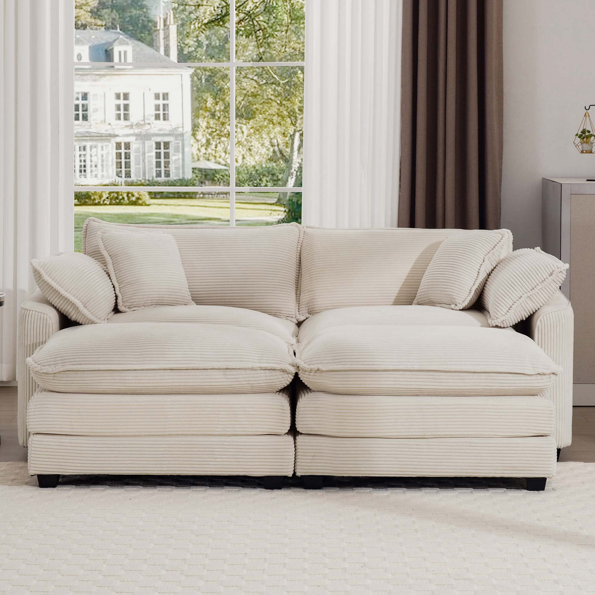 Modern Oversized Modular Cushion Sofa With Ottoman, Low Back, Deep Seating Sofa Set
