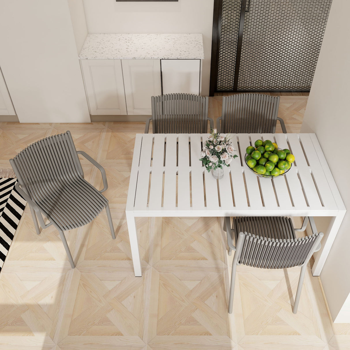 4 Piece Stackable Single Chairs With Vertical Stripe Design For All Weather