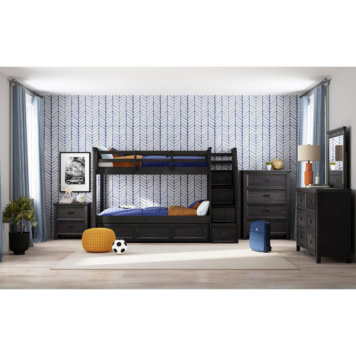 Hampton Kids - Bunk With Staircase And Trundle Bedroom Set