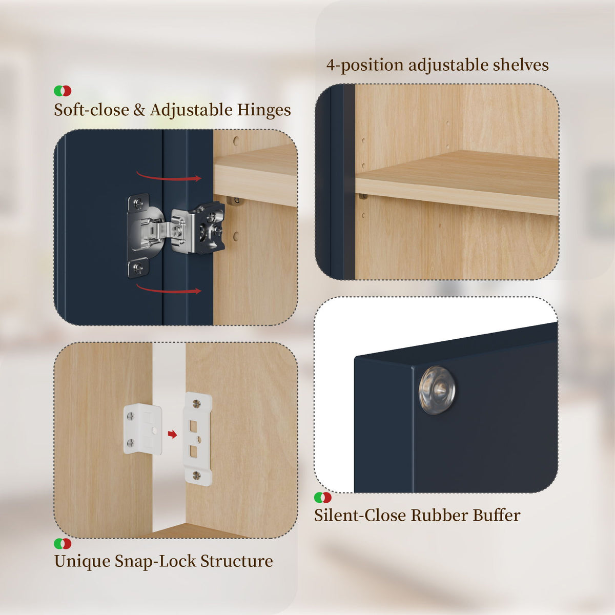 Shaker Wall Cabinet With Soft Close Hinges, Adjustable Shelves, Double Door