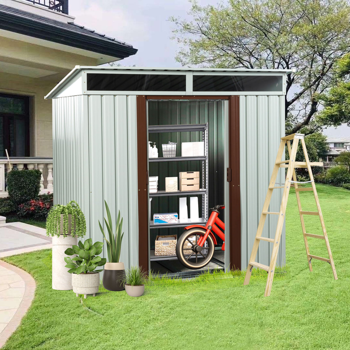 Outdoor Metal Storage Shed - White