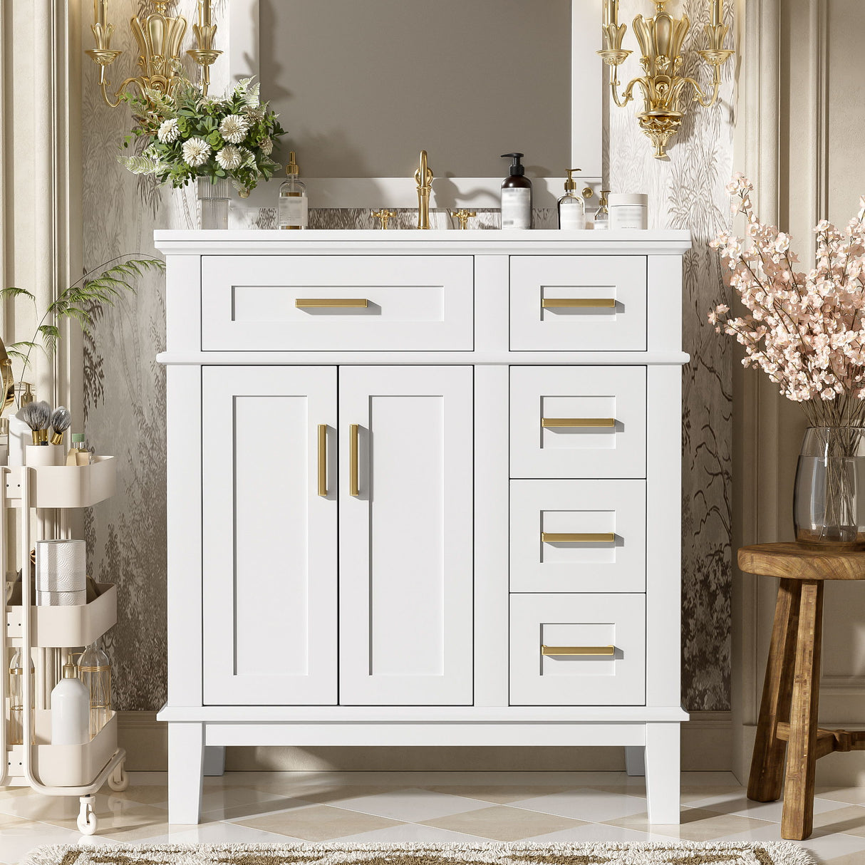 Modern Bathroom Vanity With Sink, Storage Cabinet, Soft Close Doors, Deep & Standard Drawers