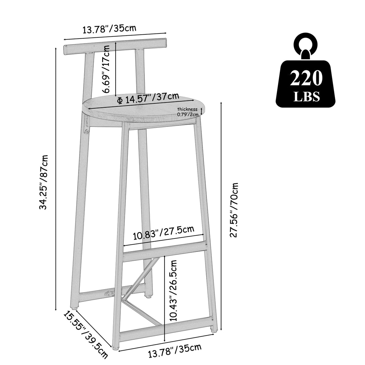Modern Bar Stools With Backrest For Kitchen (Set of 3)
