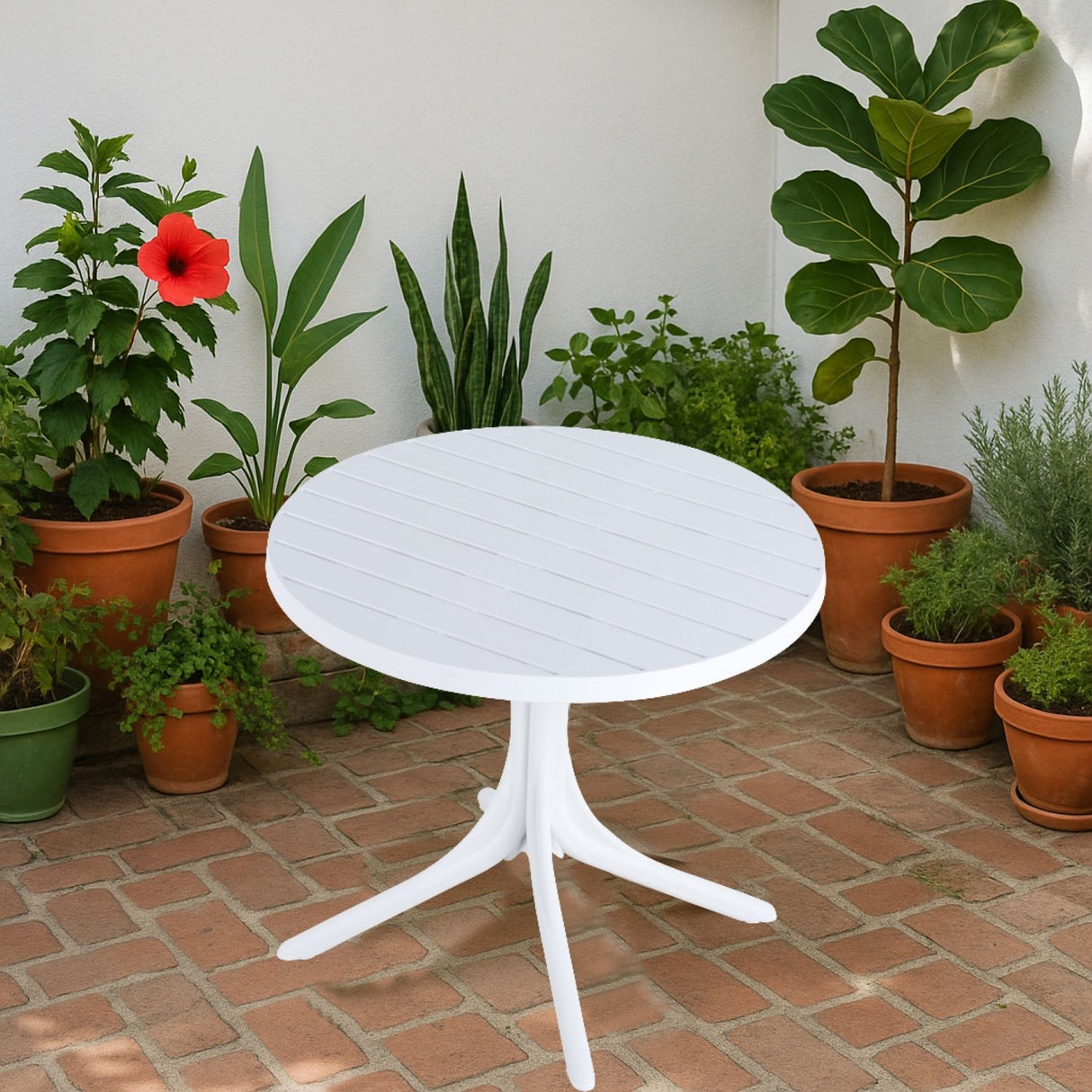 Modern Round Table, Waterproof, UV Resistant And Durable - White