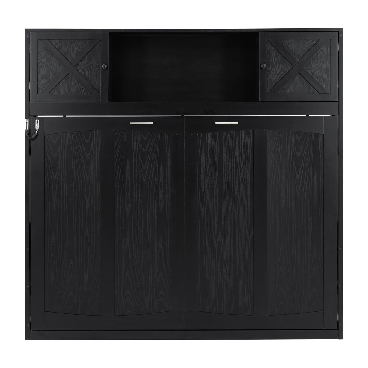 Full Size Murphy Bed With Storage Cabinets - Black