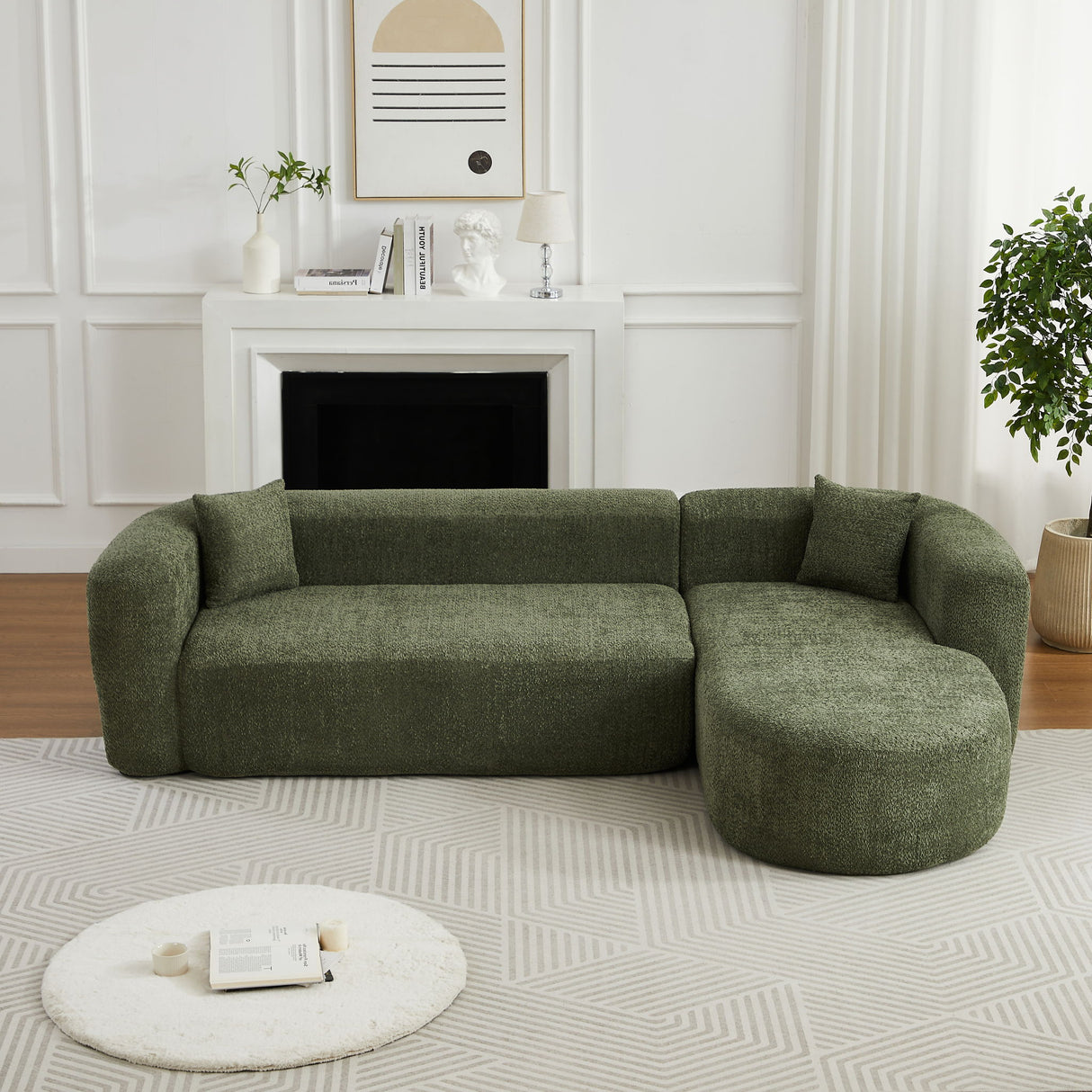 L - Shape Boneless Cloud Couch With 2 Throw Pillows For Living Room