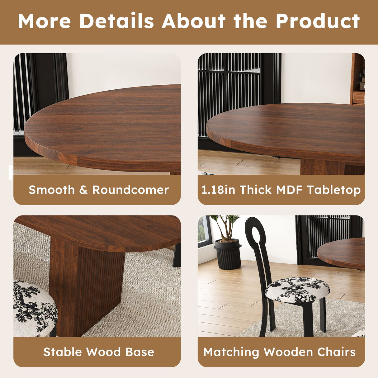 Oval Dining Table For 6 With 4 Upholstered Chairs - Walnut / Black