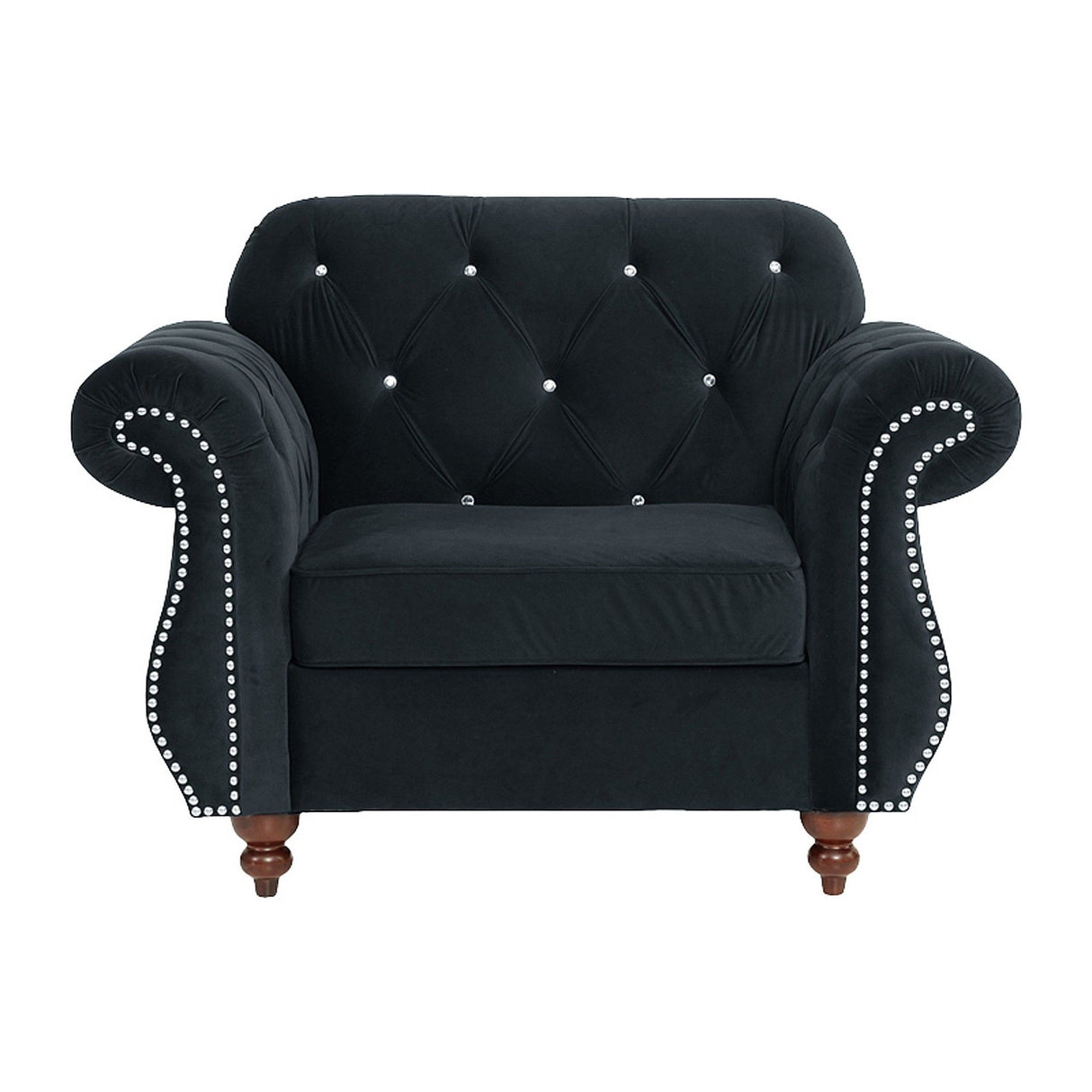 Tufted Chair With Nailhead Trim For Living Room - Black