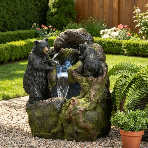 23.75" High Hand Crafted Weather Resistant Floor Fountain, Moss + Black