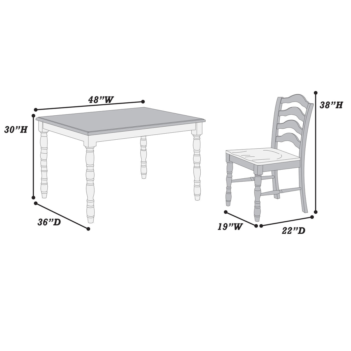 5 Piece Dining Set With Table And Ladder Back Chairs - Oak / White