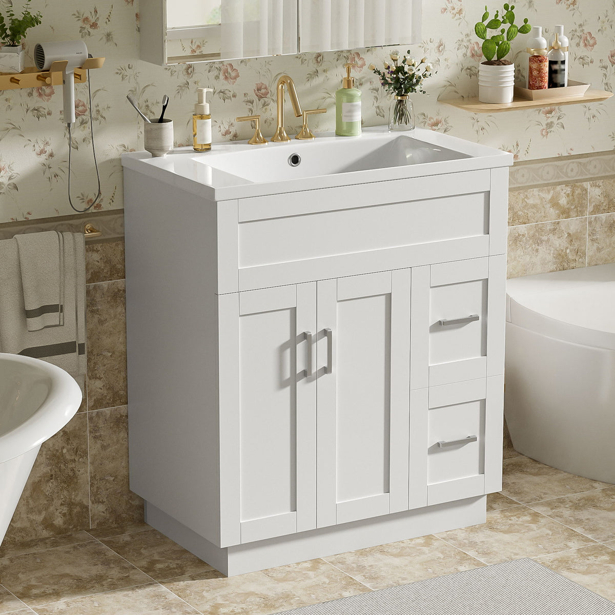 Bathroom Vanity With 2 Doors, 2 Drawers, Adjustable Shelf, Hidden Slides & Soft Close Hinges