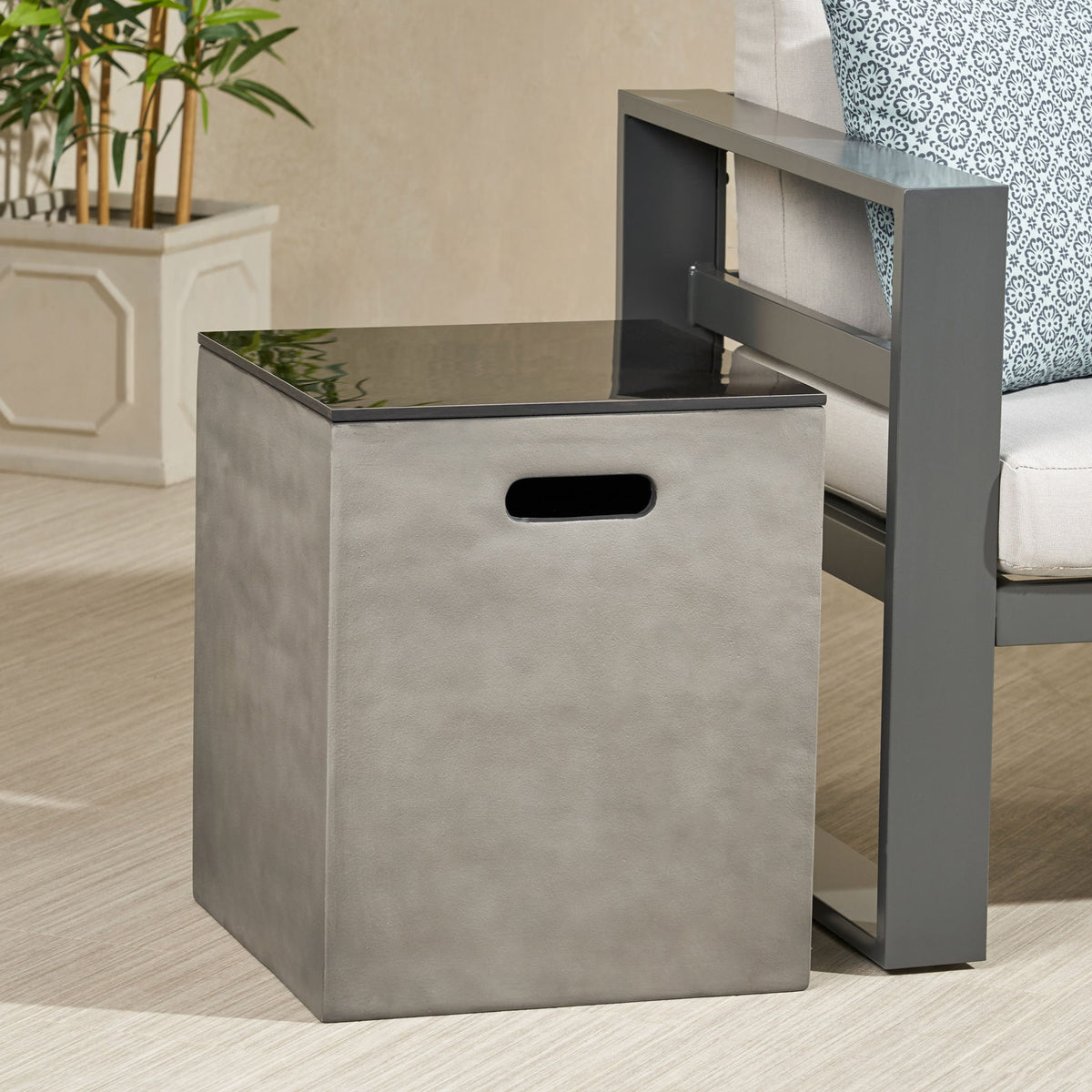 Modern Design Mgo Tank Holder Side Table With Ceramic Top - Black / Gray