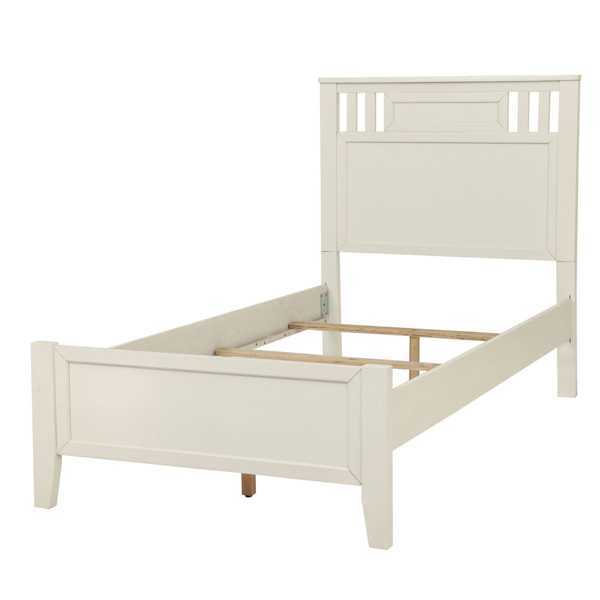 Full Size Bed Frame With Vertical Carved Design Bedroom Furniture - White