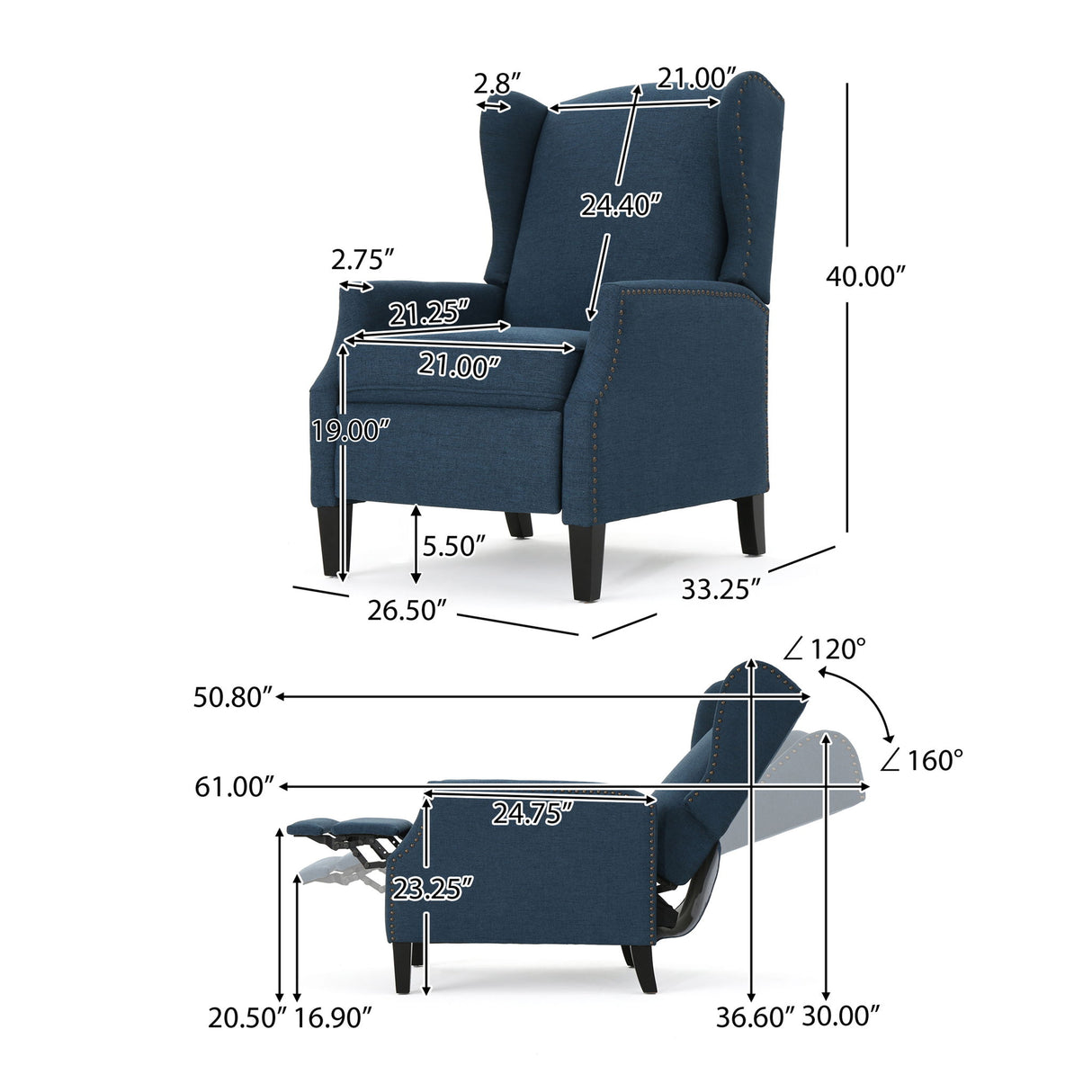 Westeros Wing Back Fabric Upholstered Recliner