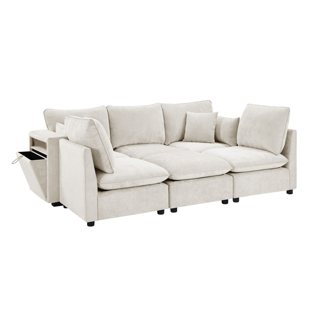 Sectional Modular Sofa, U-Shaped With Movable Ottoman, Storage Armrests And USB Ports - Beige