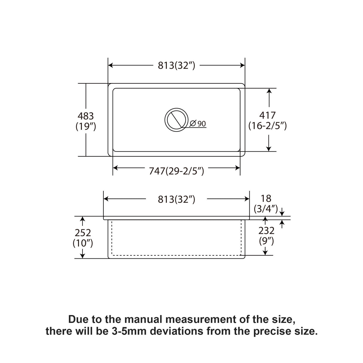 Rectangular Deep Single Bowl Kitchen Sink