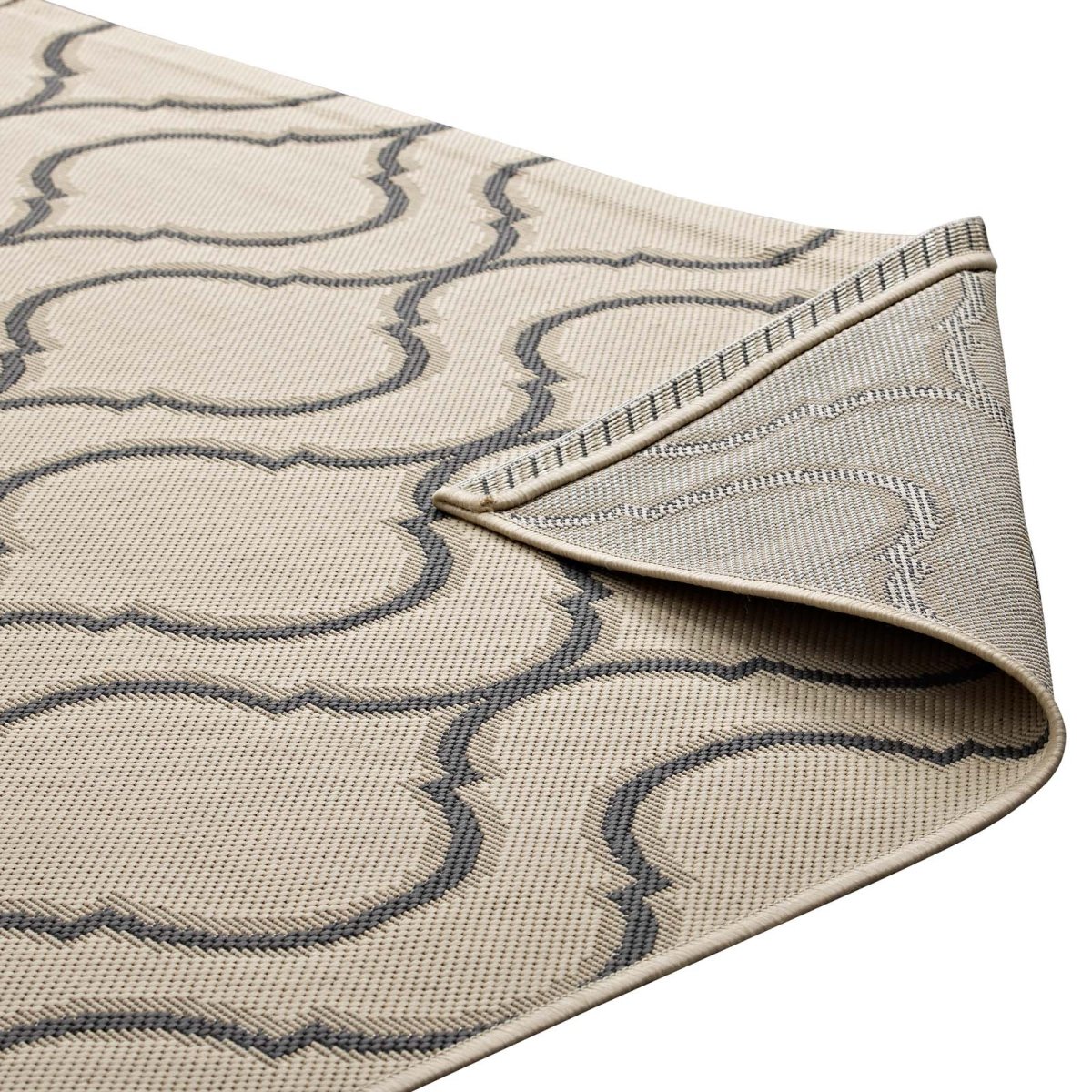 8x10 Beige and Gray Wave Abstract Trellis Polypropylene Indoor Outdoor Area Rug - Mats and Rugs - Alpine Outlets