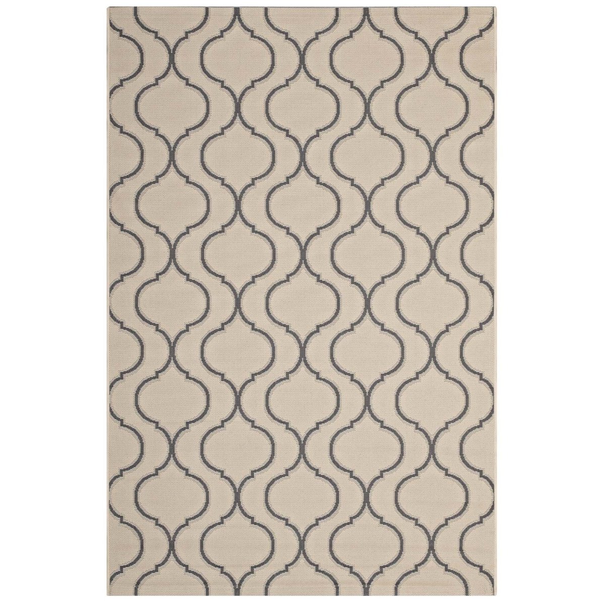 8x10 Beige and Gray Wave Abstract Trellis Polypropylene Indoor Outdoor Area Rug - Mats and Rugs - Alpine Outlets