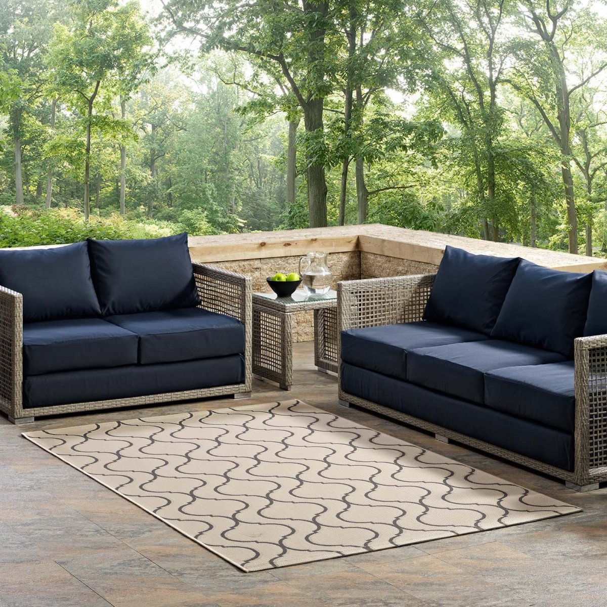 8x10 Beige and Gray Wave Abstract Trellis Polypropylene Indoor Outdoor Area Rug - Mats and Rugs - Alpine Outlets