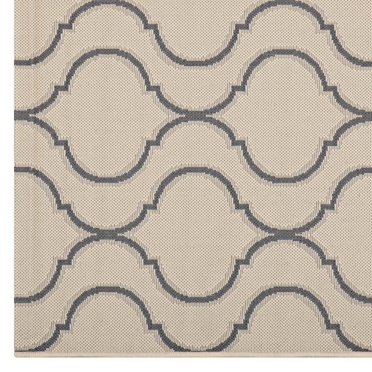 8x10 Beige and Gray Wave Abstract Trellis Polypropylene Indoor Outdoor Area Rug - Mats and Rugs - Alpine Outlets