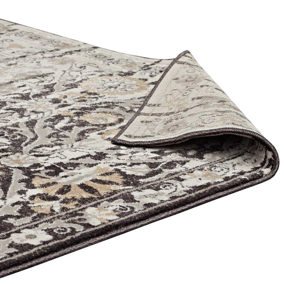 8x10 Black and Beige Distressed Diamond Floral Lattice Polypropylene Area Rug - Mats and Rugs - Alpine Outlets