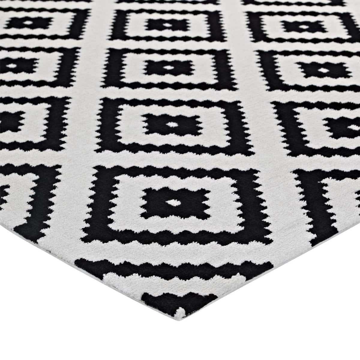 8x10 Black and White Abstract Diamond Trellis Polyester Area Rug - Mats and Rugs - Alpine Outlets