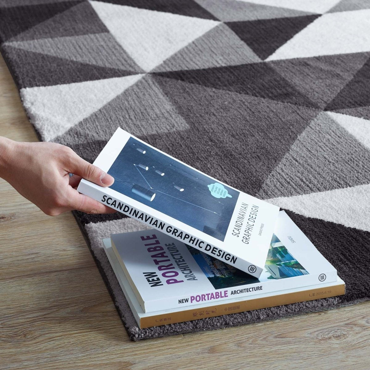 8x10 Black Gray and White Geometric Triangle Mosaic Polyester Area Rug - Mats and Rugs - Alpine Outlets