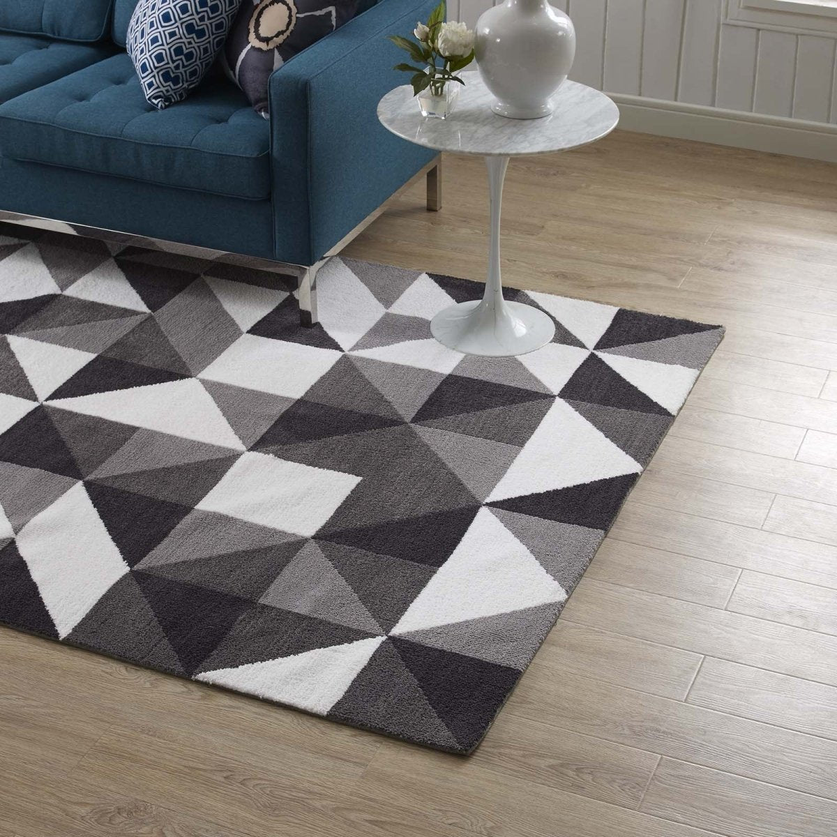 8x10 Black Gray and White Geometric Triangle Mosaic Polyester Area Rug - Mats and Rugs - Alpine Outlets