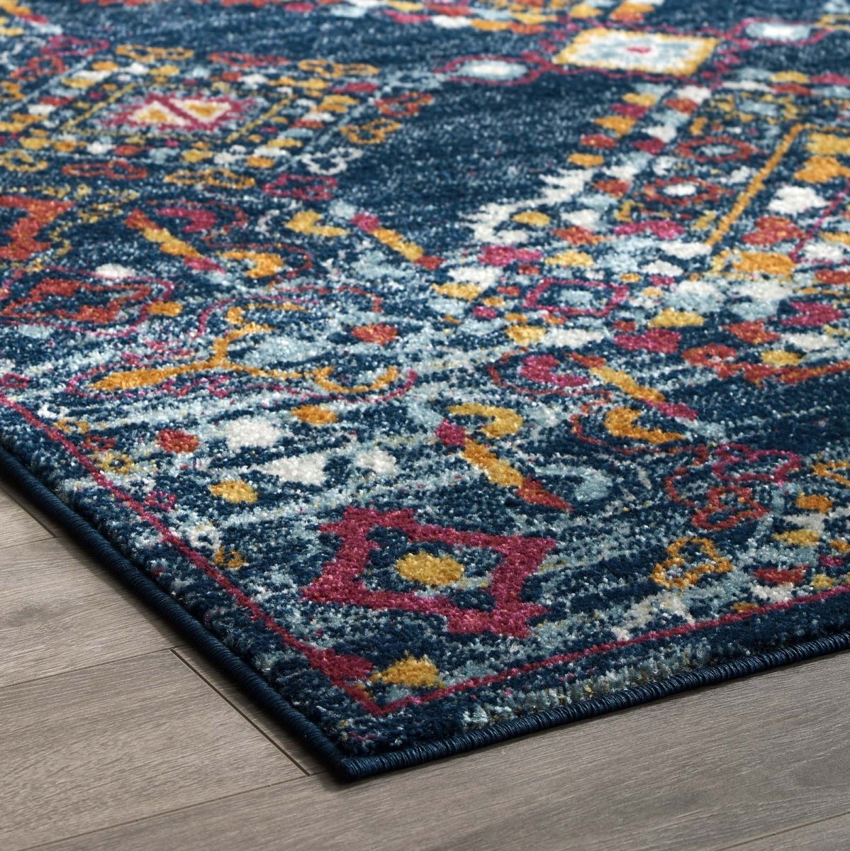 8x10 Blue Orange Yellow Red Distressed Floral Lattice Polypropylene Area Rug - Mats and Rugs - Alpine Outlets