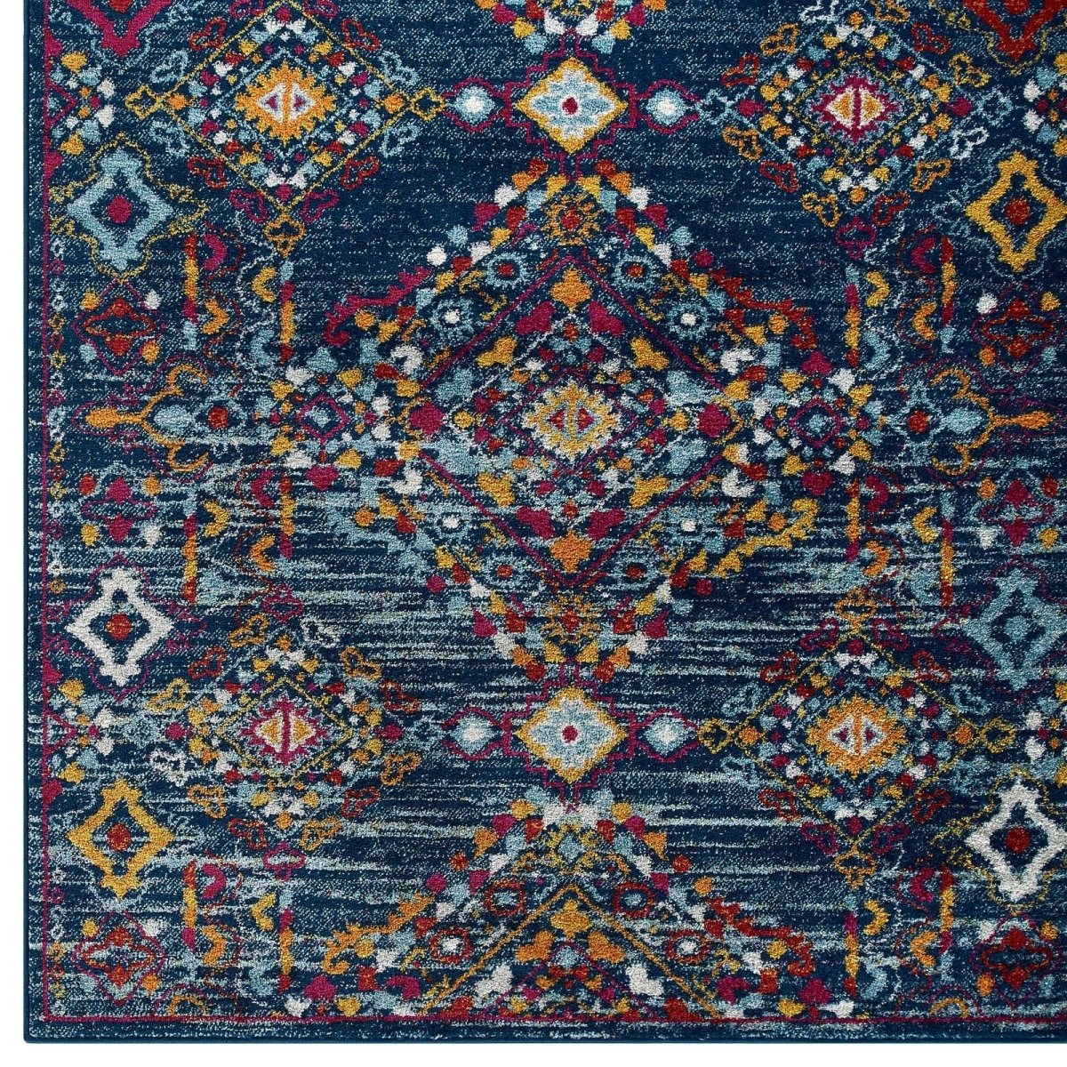8x10 Blue Orange Yellow Red Distressed Floral Lattice Polypropylene Area Rug - Mats and Rugs - Alpine Outlets