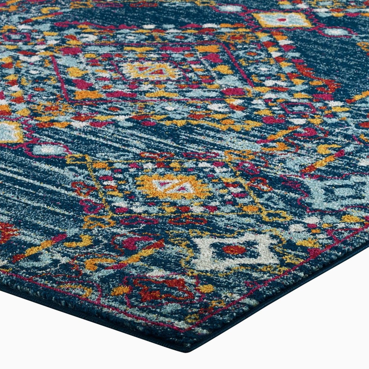 8x10 Blue Orange Yellow Red Distressed Floral Lattice Polypropylene Area Rug - Mats and Rugs - Alpine Outlets