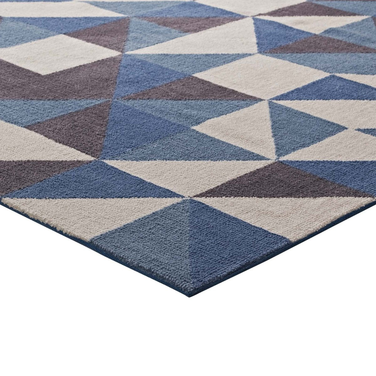 8x10 Blue White and Gray Geometric Triangle Mosaic Polyester Area Rug - Mats and Rugs - Alpine Outlets