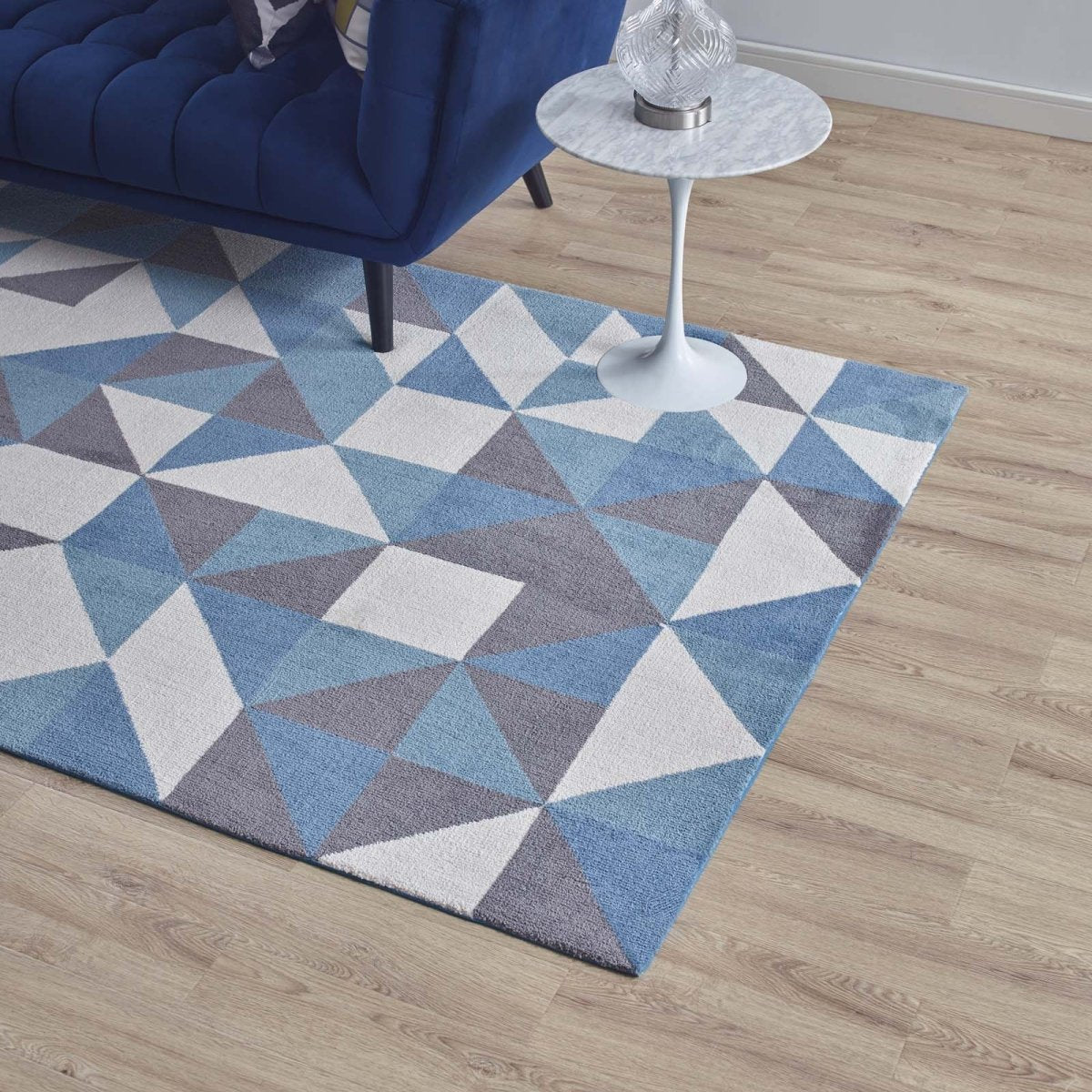 8x10 Blue White and Gray Geometric Triangle Mosaic Polyester Area Rug - Mats and Rugs - Alpine Outlets