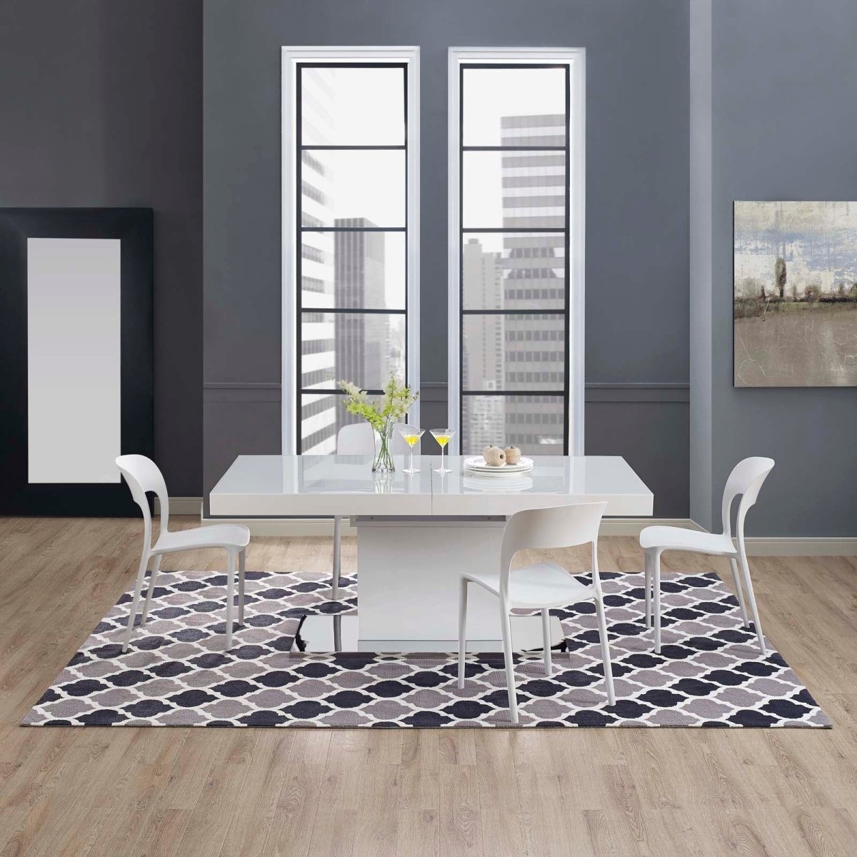 8x10 Charcoal and Black Moroccan Trellis Polyester Area Rug - Mats and Rugs - Alpine Outlets