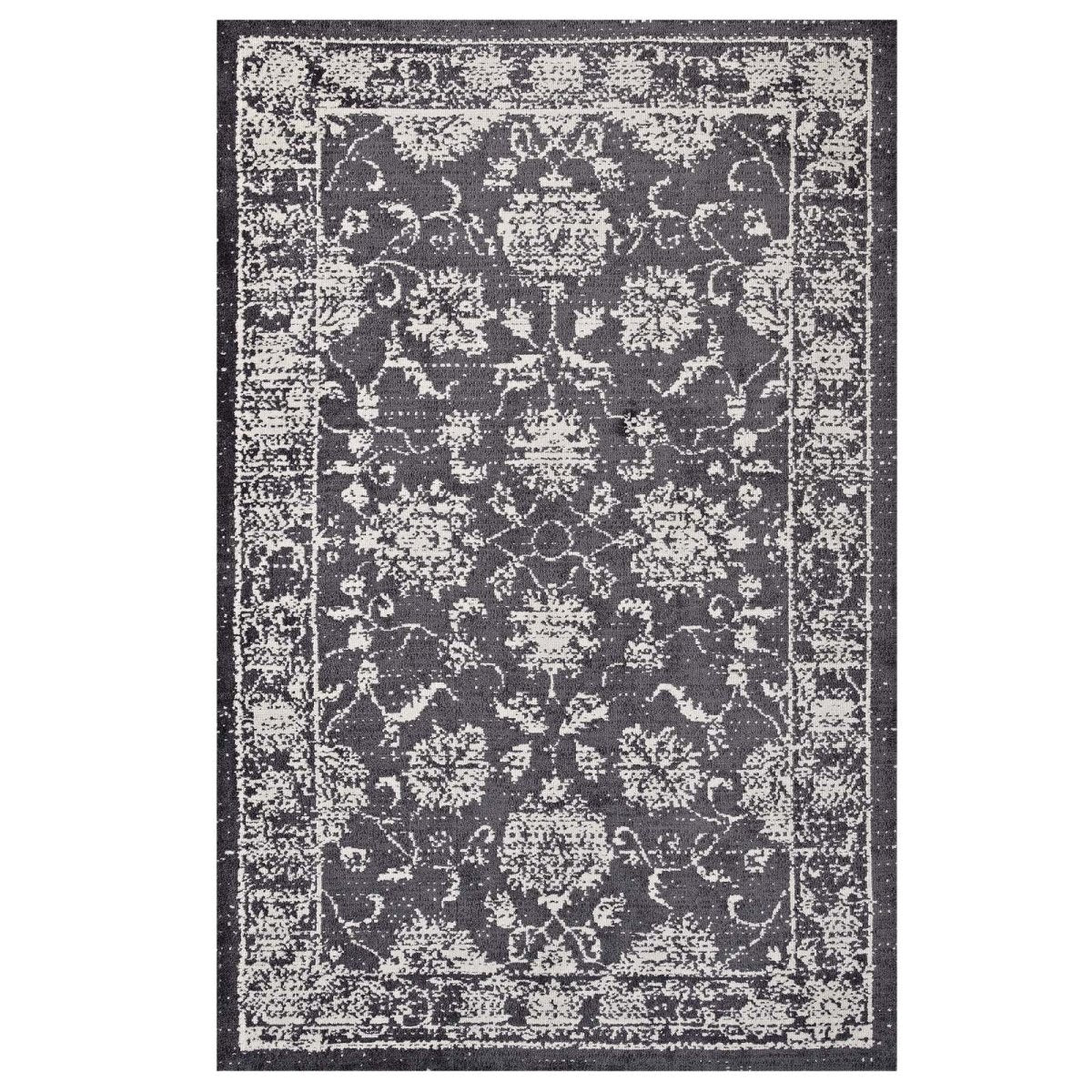 8x10 Dark Gray and Ivory Distressed Floral Lattice Area Rug - Mats and Rugs - Alpine Outlets
