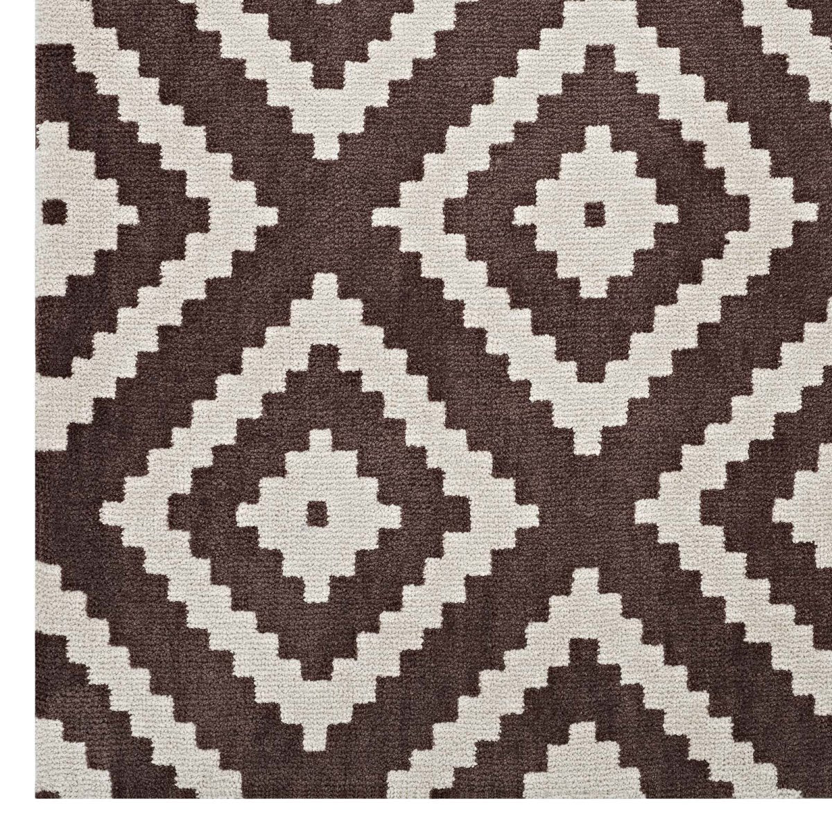 8x10 Ivory and Brown Abstract Diamond Trellis Polyester Area Rug - Mats and Rugs - Alpine Outlets