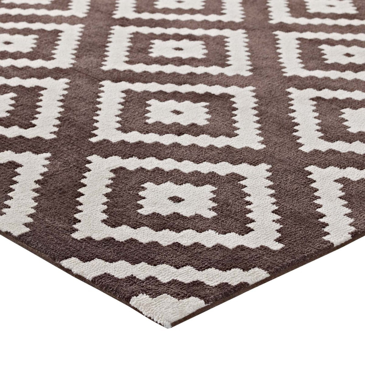 8x10 Ivory and Brown Abstract Diamond Trellis Polyester Area Rug - Mats and Rugs - Alpine Outlets