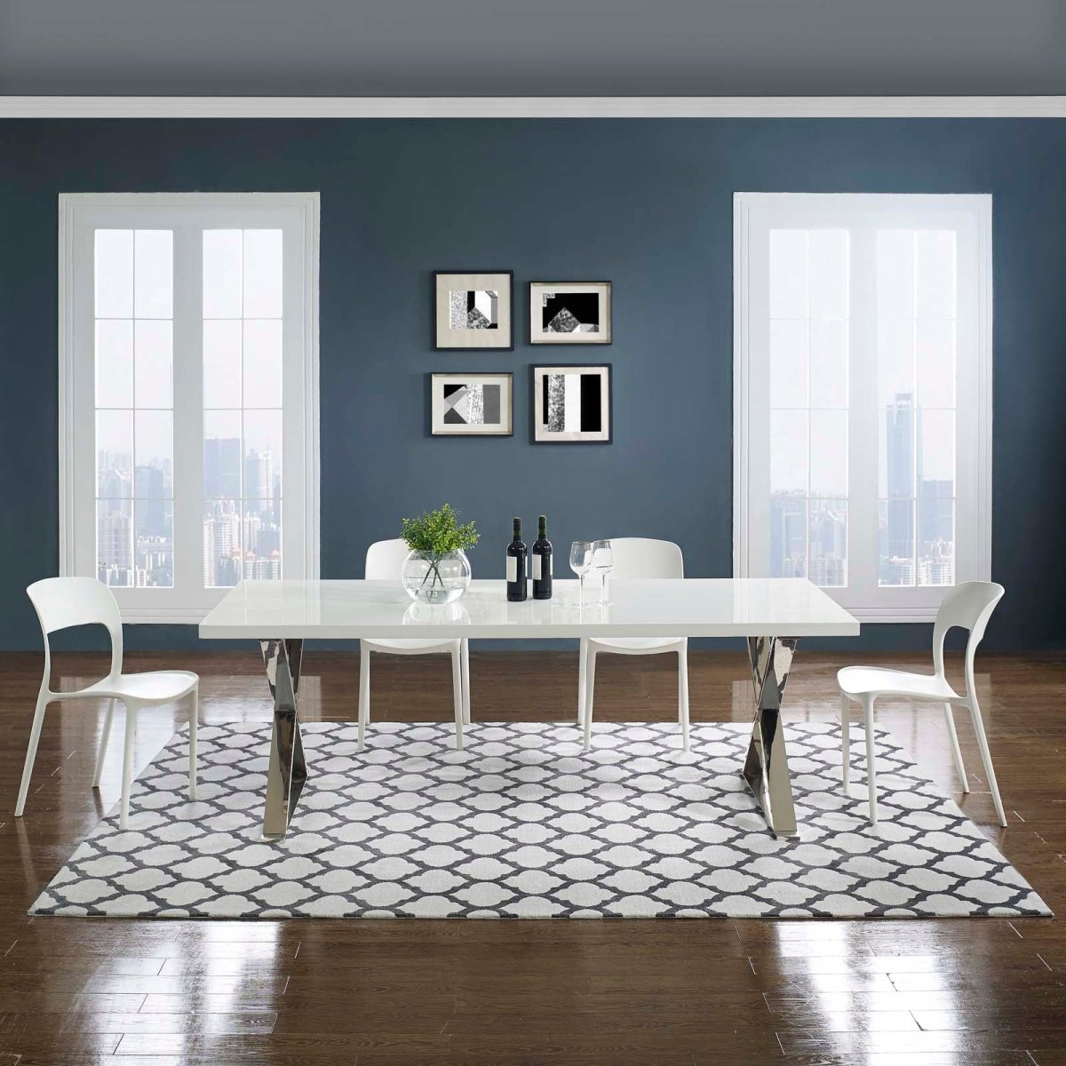 8x10 Ivory and Charcoal Moroccan Trellis Polyester Area Rug - Mats and Rugs - Alpine Outlets