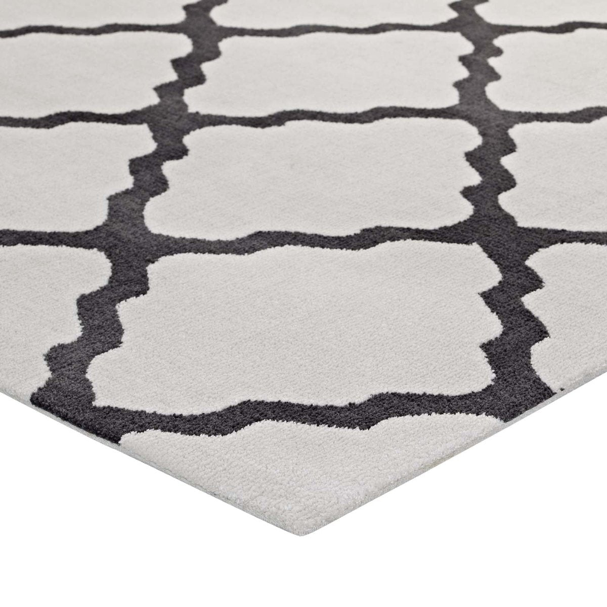 8x10 Ivory and Charcoal Moroccan Trellis Polyester Area Rug - Mats and Rugs - Alpine Outlets