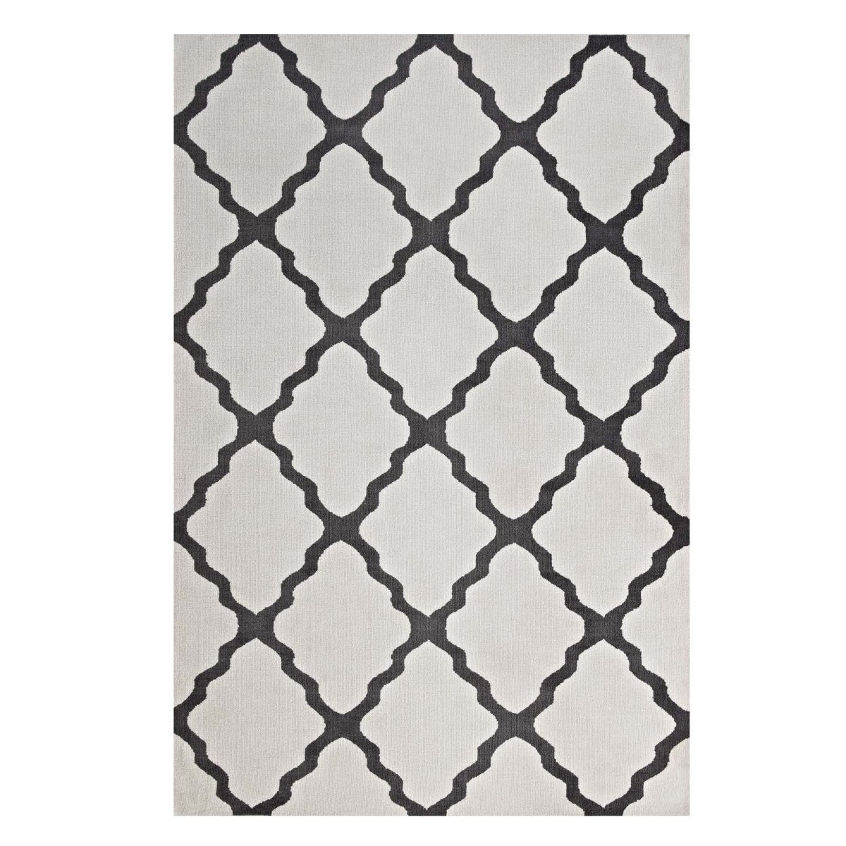 8x10 Ivory and Charcoal Moroccan Trellis Polyester Area Rug - Mats and Rugs - Alpine Outlets